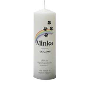 Trauerkerze Regenbogenbrücke und Wunschtext